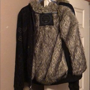 Fox racing faux fur lined sweater jacket zip up